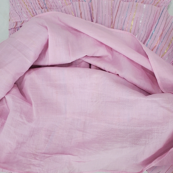 Saylor Zinnia Stripe Mini Dress Size M Smocked Pink Metallic Swiftie Dress - Picture 11 of 12